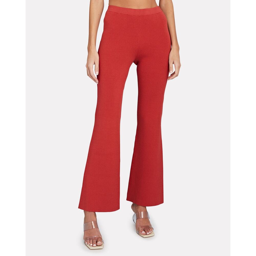 NEW INTERMIX Rib Knit Flare Pants Terra Cotta Red High Rise Womens Med